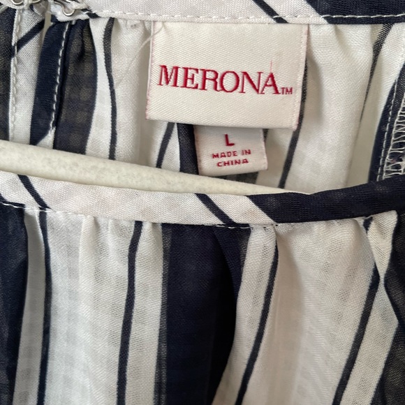 Merona navy blue and white striped sheer top - Picture 2 of 6